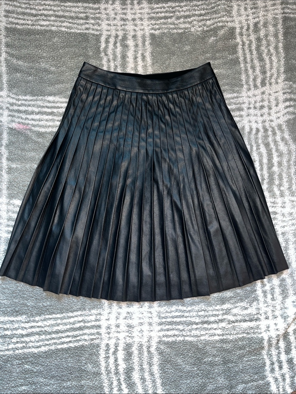 Rebecca Taylor Black Pleated Faux Leather A-Line Skirt